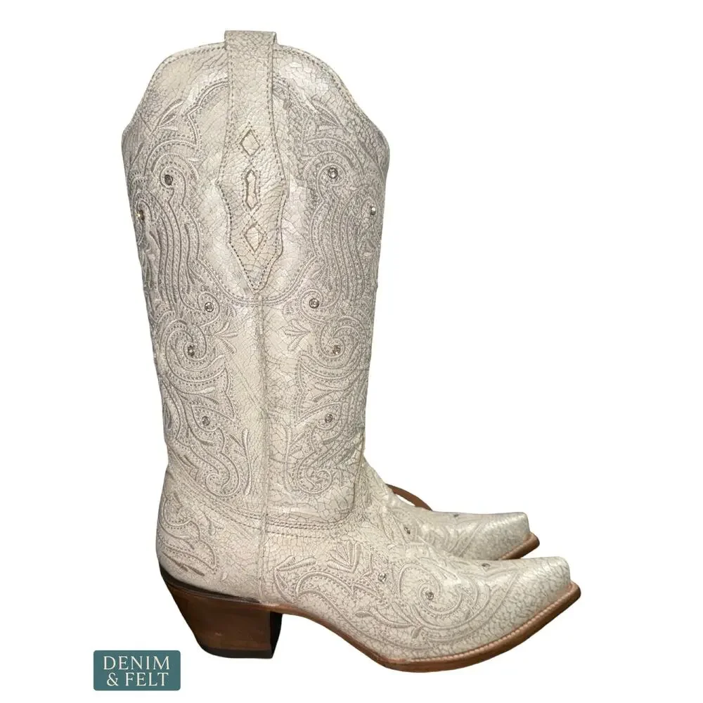 NEW‎ Corral White Crystal Embroidered Western Boots Snip Toe Cowgirl Glam 11 M